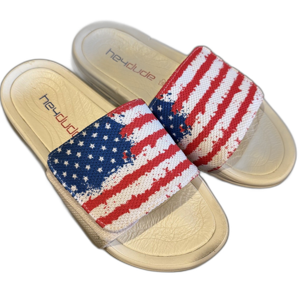 Hey Dude American Flag Slides Sandals USA Patriotic Comfort Patriotic Mens Sz 7